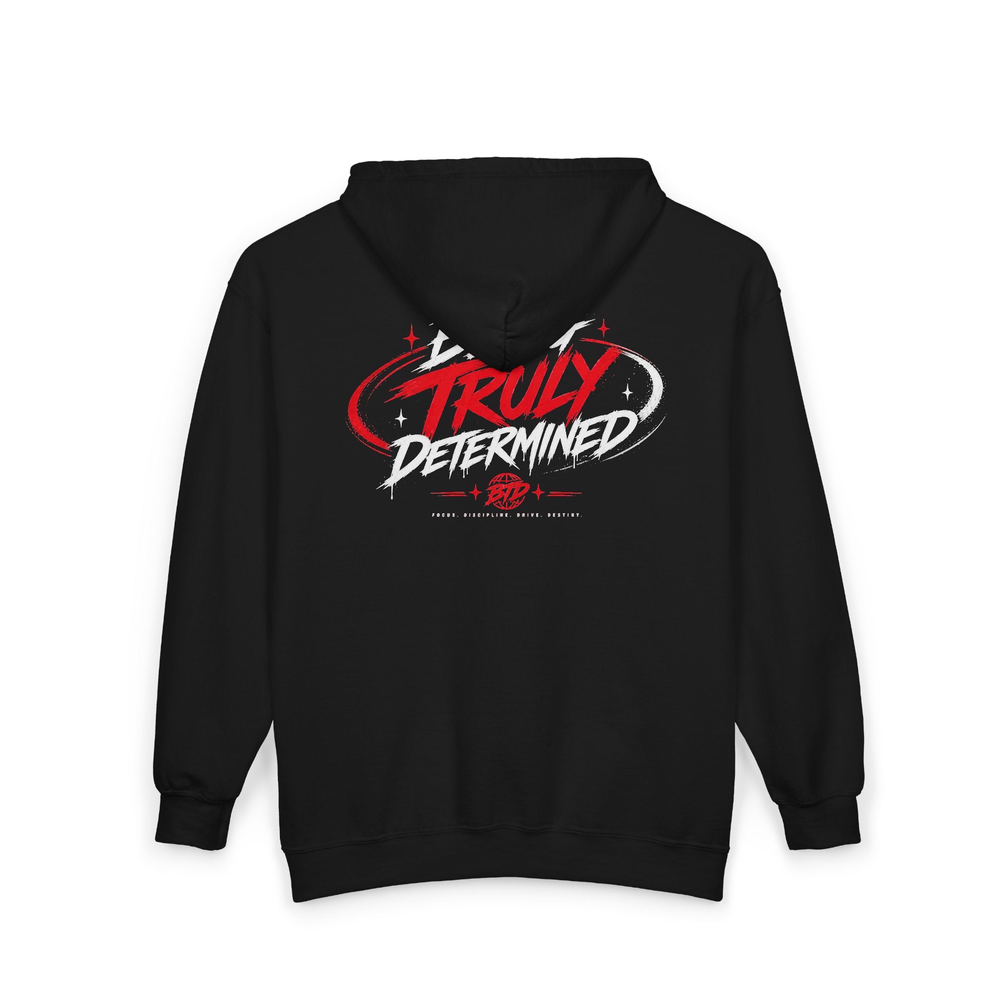 Zip Hoodie - "Being Truly Determined" Bold Streetwear Black Full-Zip Hoodie