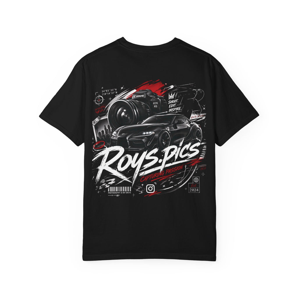 Roys.Pics Automotive Photography T-Shirt — Camera & Sports Car Graphic Tee