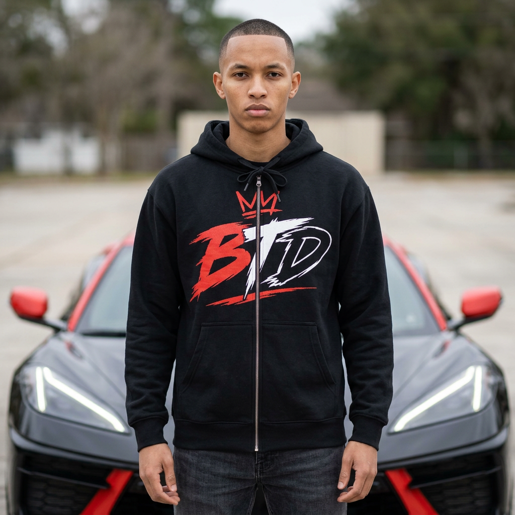 Zip Hoodie - "Being Truly Determined" Bold Streetwear Black Full-Zip Hoodie